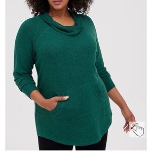 Torrid Women 2X Green Super Soft Plush Cowl Neck Raglan Tunic Sweatshirt